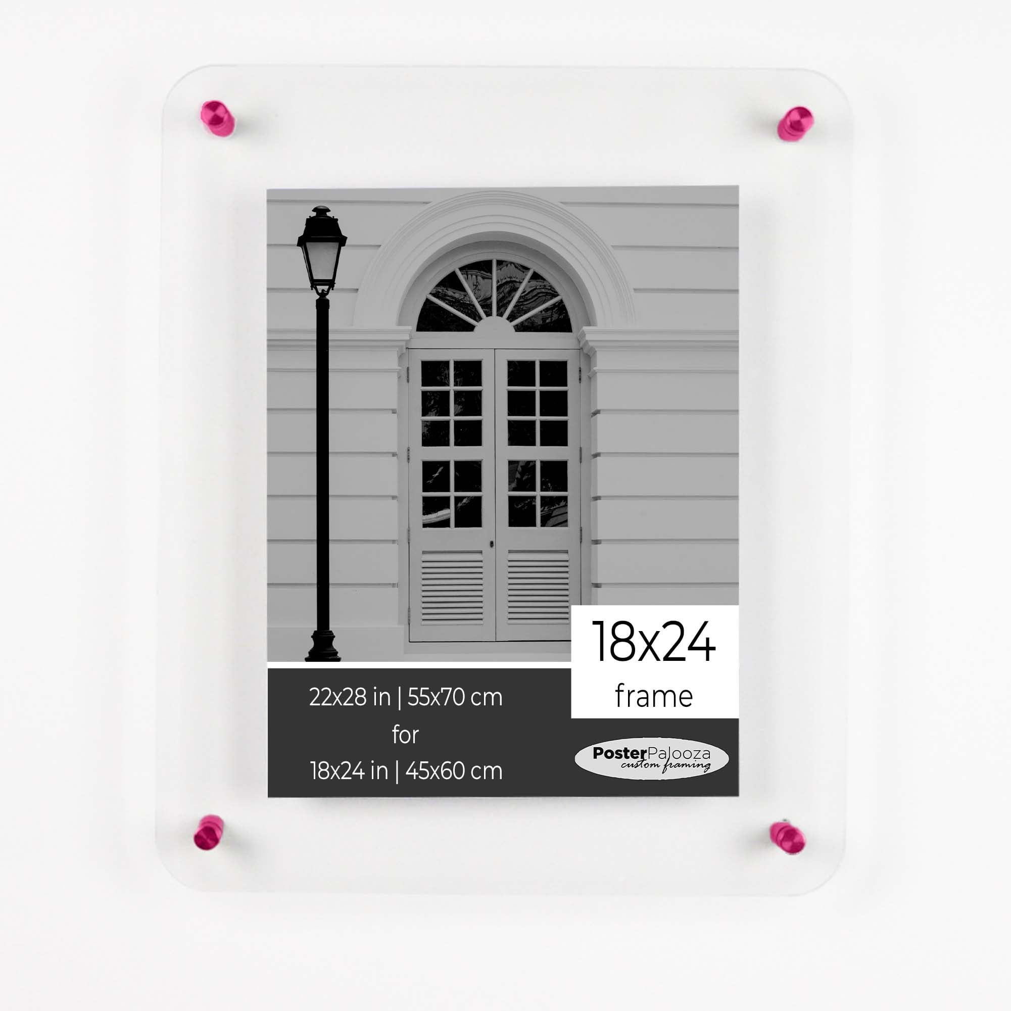18x24 Floating Acrylic Frame Dark Pink Standoff Wall Mount Hardware