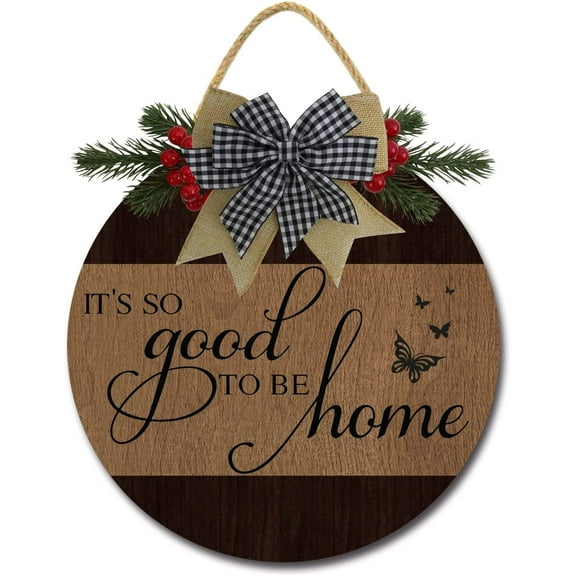 Eveokoki 12" It's So Good to Be Home Sign for Front Door Farmhouse Porch ,Rustic Round Wooden Hanging Wreaths for Housewarming gift ,Christmas Festival Decoration Wall Decor Outdoor Indoor