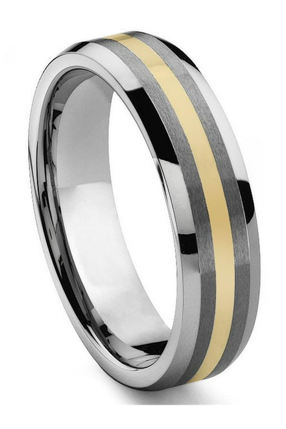 6MM Tungsten Carbide 14K Gold Inlay Comfort Fit Wedding Band Ring Sz 7.0