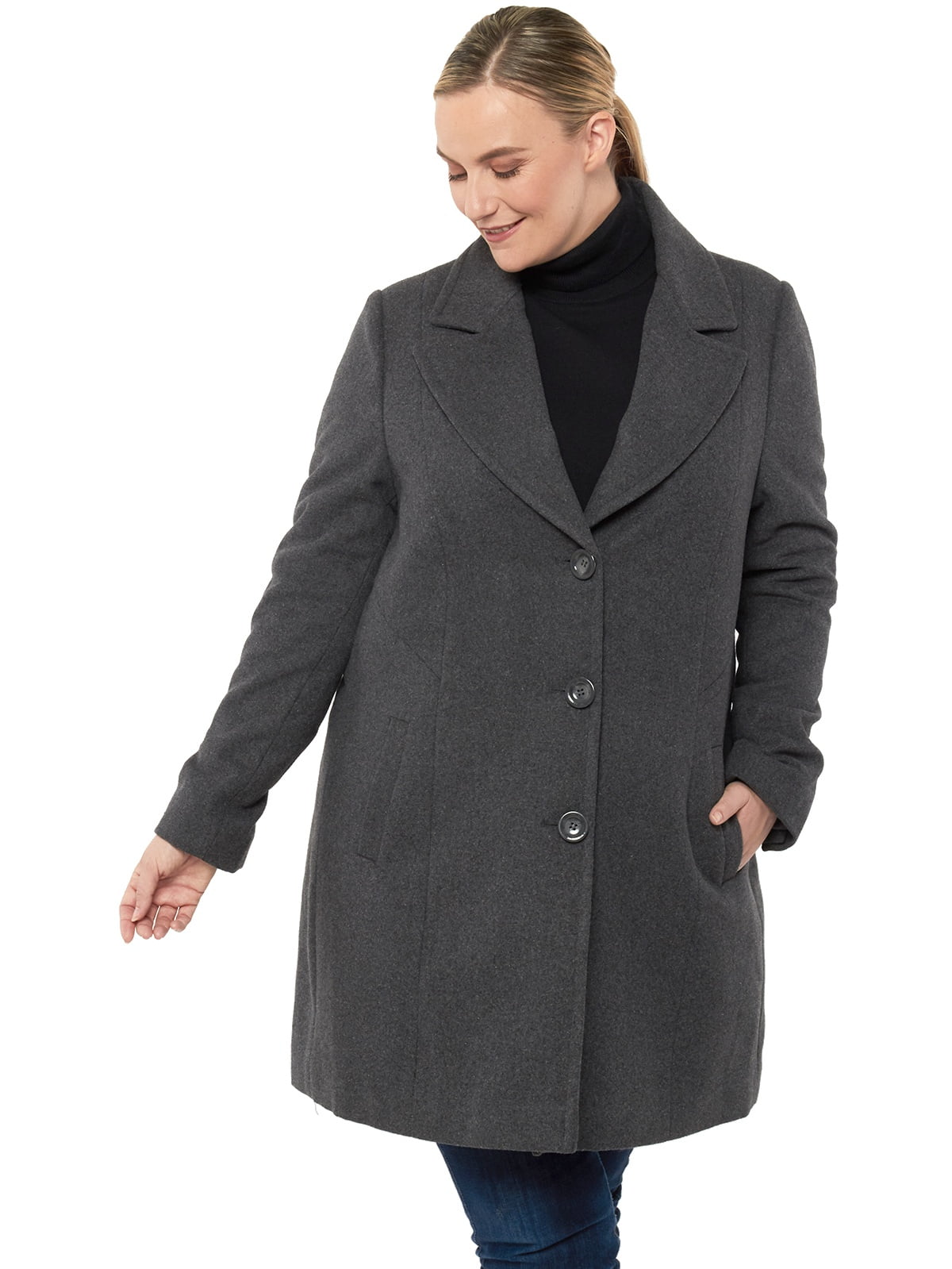 S-Fly Womens Buttons Woolen Blend Overcoat Classic Notch Lapel Walking Coat