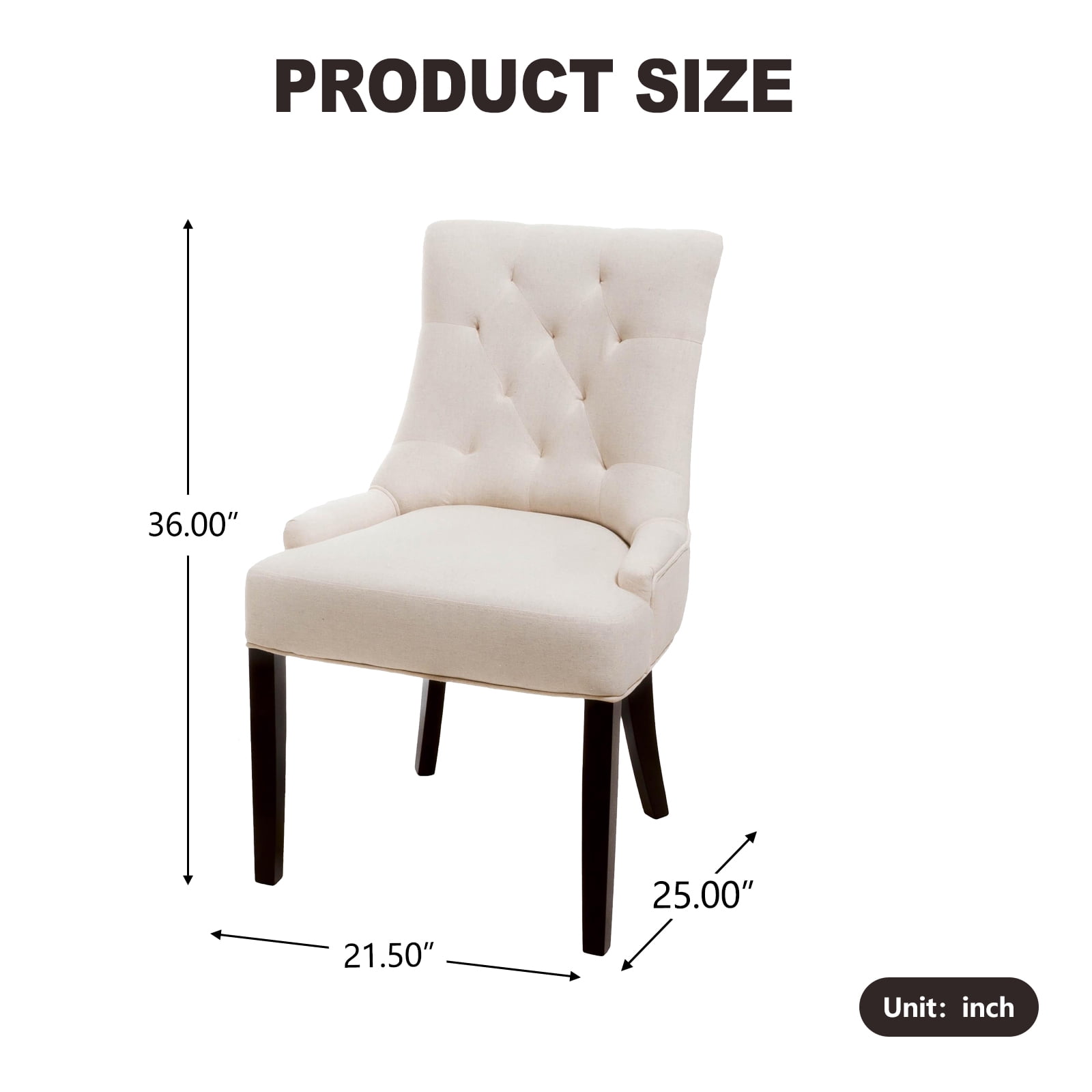 Kadyn Contemporary Tufted Dining Chairs, Upholstered Kitchen Chair with Wood Legs and Inclined Handrail, Dinner Chairs for Dining Room, Set of 2, Beige Kadyn Contemporary Tufted Dining Chairs, Upholstered Kitchen Chair with Wood Legs and Inclined Handrail, Dinner Chairs for Dining Room, Set of 2, Beige