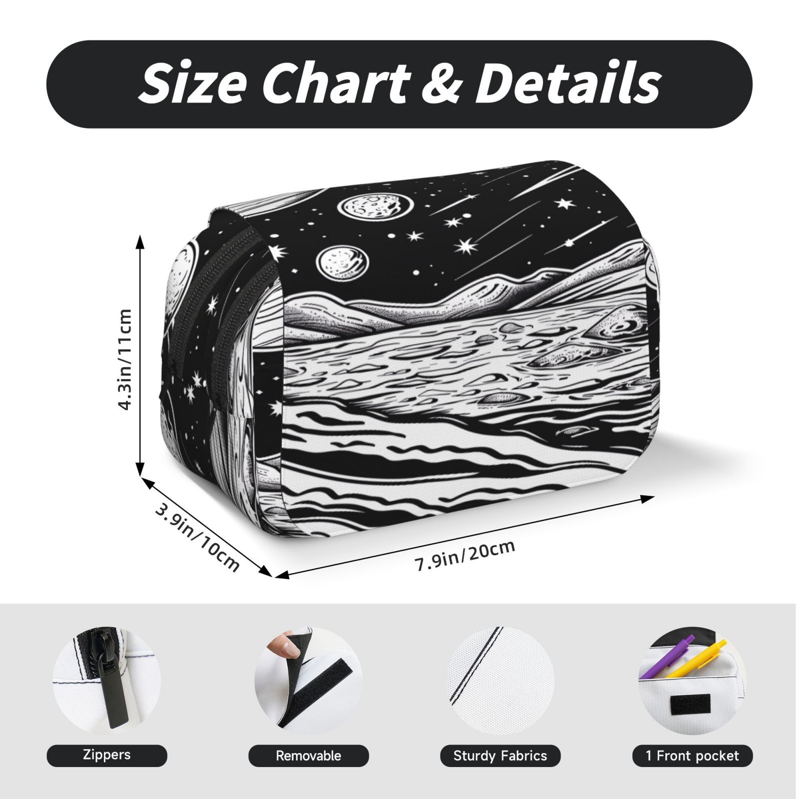 Rateoe Cosmic Landscape Celestial Art Pattern Double Clamshell Pen Case, Storage Organizer with Two Zipper Compartments– Holds Up to 50 Pencils & Pens