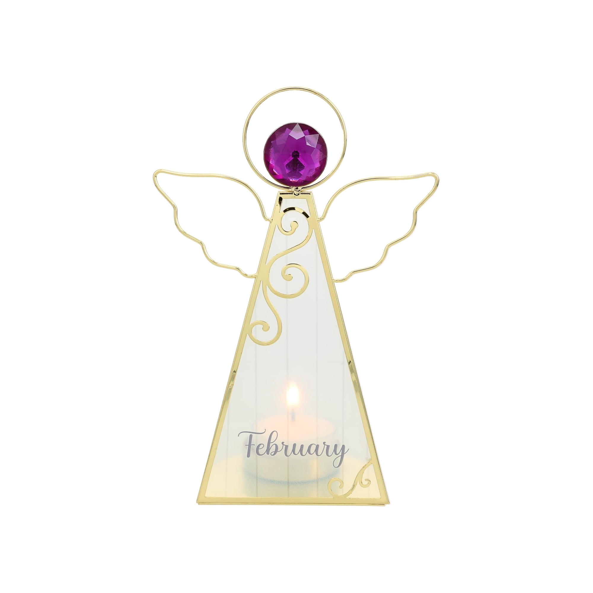 Pavilion Gift Company- February - 6.5" Angel Tealight Candle Holder Religion Faith February Birth Month Birthday Zodiac Aquarius Pisces Crystal Birthstone Keepsake Decor Gift