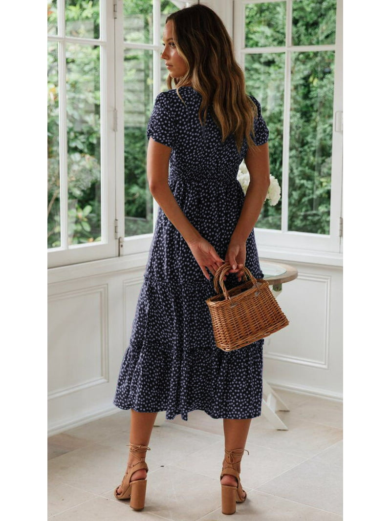 Floral Midi Dress - Cute & Elegant for Your Summer Parties Small / Purple Floral Midi Dress - Cute & Elegant for Your Summer Parties Small / Purple