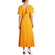 thumbnail image 3 of Vestido de verano midi con cuello asimétrico y dobladillo plisado, mangas cortas con volantes, color amarillo, 3 of 6
