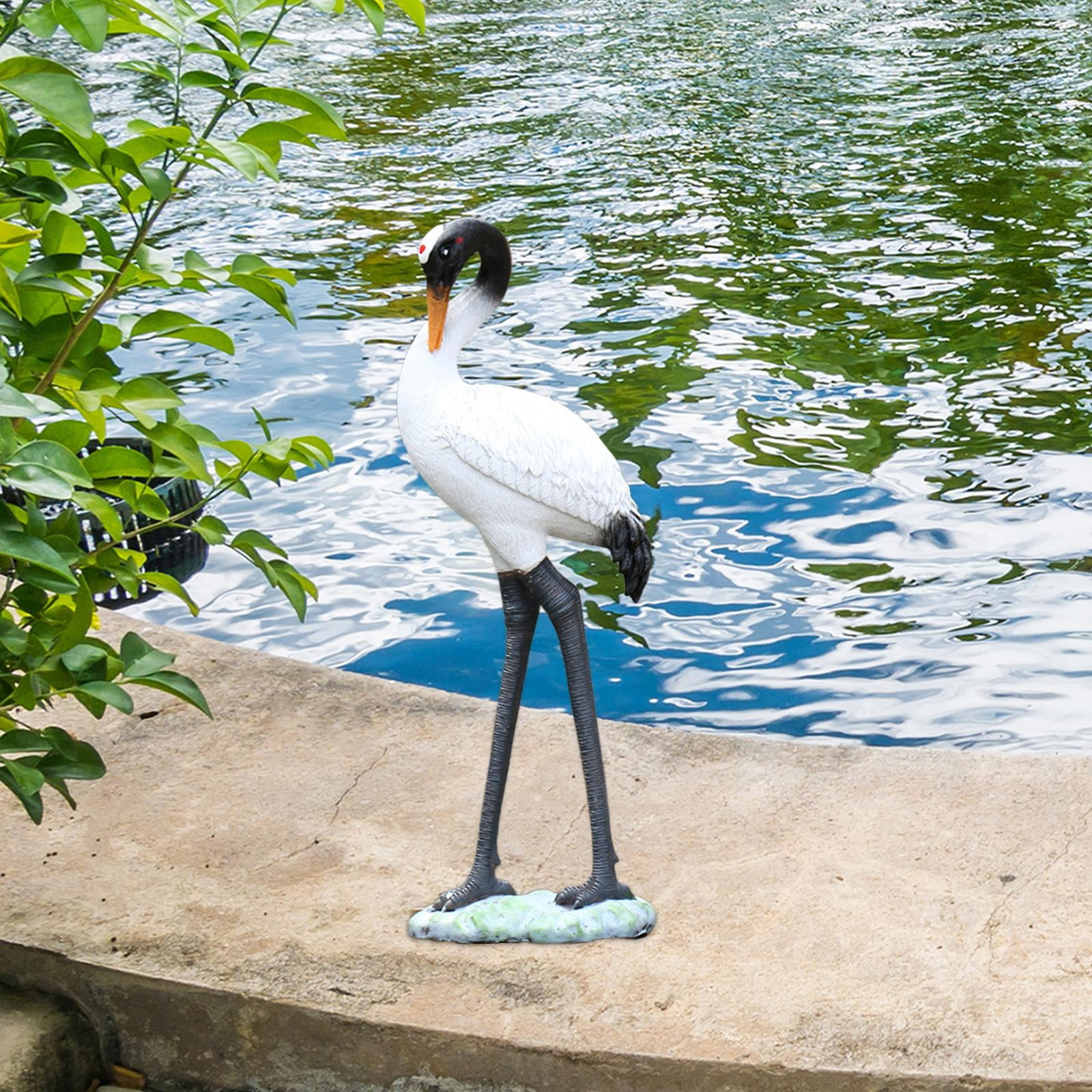 Resin Crane Sculptures Animal Figurine Garden Sculpture Statues Bird Statues Bird Sculpture for Desktop Home Yard Porch Decoration 38x14cm