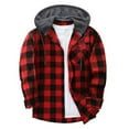 thumbnail image 2 of Mens Buffalo Plaid Hoodie Shirt Casual Button Down Plaid Jacket Shirts Fall Fashion Stylish Long Sleeve Shirts with Pocket Red L, 2 of 4