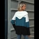 thumbnail image 5 of Suéter con Capucha y Media Cremallera para Mujer, Talla Grande, Color Block, Punto Acanalado, Cuello en V, Larga Azul L, 5 of 10