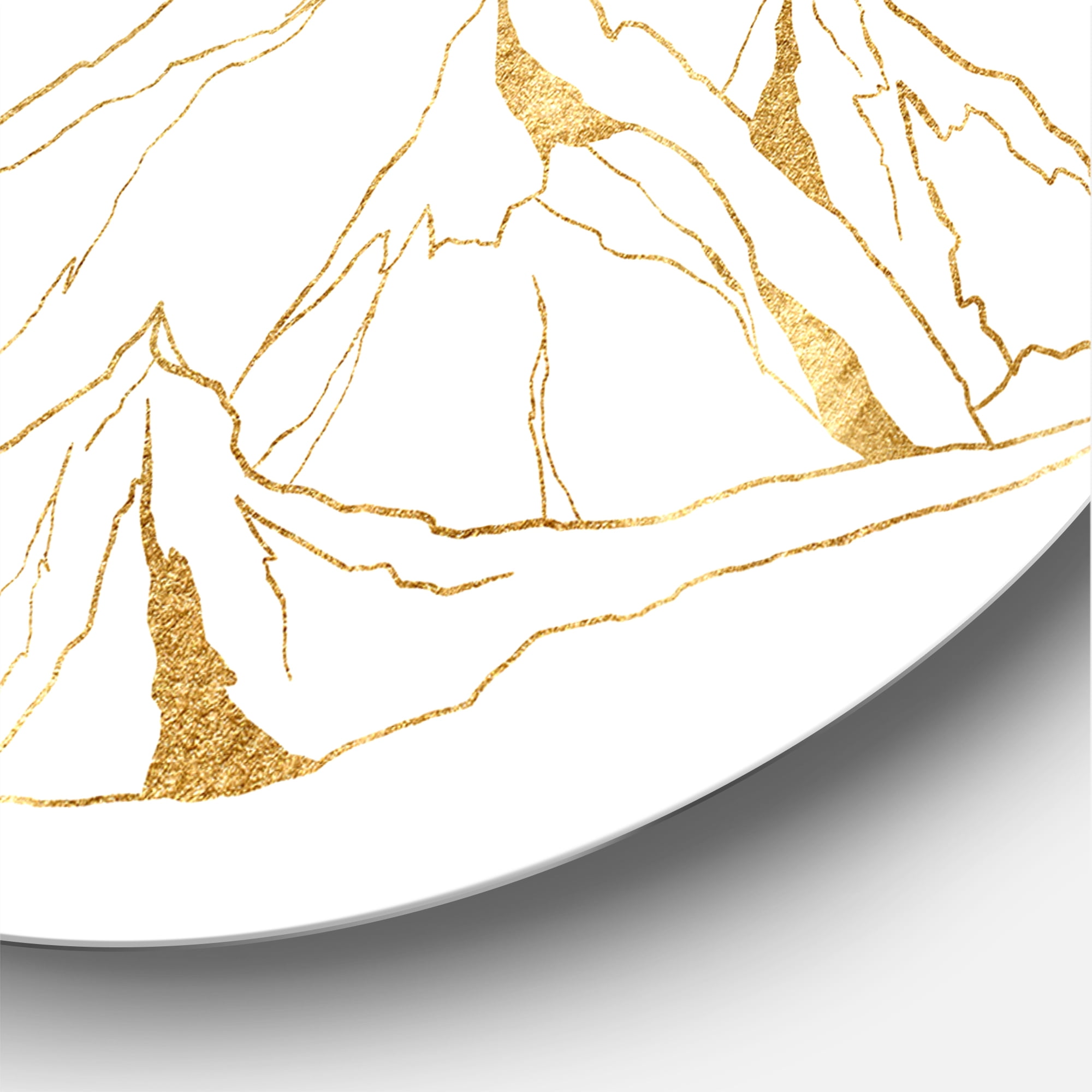 Designart 'Minimalistic Gold Linear Set Of Clouds and Mountains' Modern Circle Metal Wall Art 23x23 - Disc of 23
