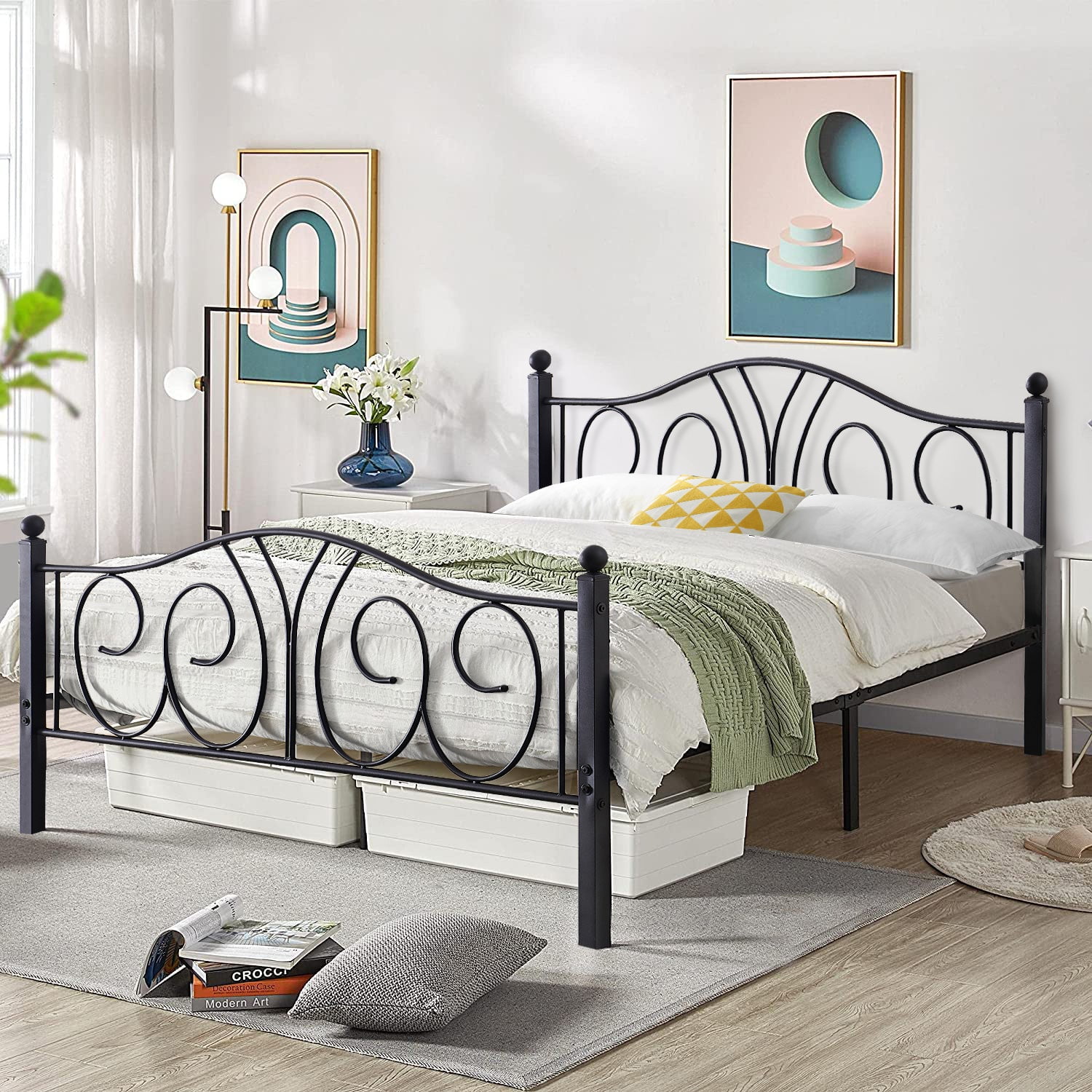 VECELO Full Metal Bed Frames with Headboard and Footboard, Heavy Duty