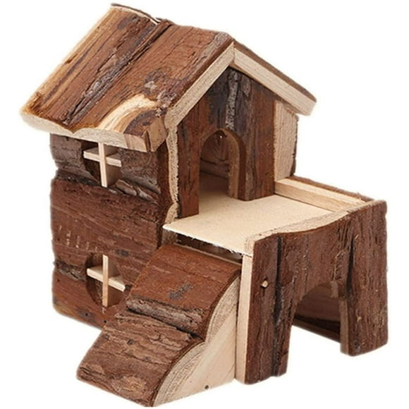 emours Natural Chewable Hamster Hideout Wooden Hut Play House, Small
