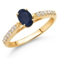 thumbnail image 2 of Gem Stone King 10K Yellow Gold Blue Sapphire and White Lab Grown Diamond Engagement Ring for Women (0.73 Cttw, Oval 6X4MM, Gemstone September Birthstone, Size 7), 2 of 4