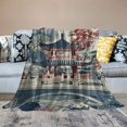 thumbnail image 2 of BCIIG Throw Blanket Blue Pagoda White Coral Color Flower Flannel Blanket Oriental Toile Chinoiserie Blanket Asian Pagoda Dark Blue Soft Fluffy Flannel Plush Throw Blanket for Sofa  60x80in, 2 of 6