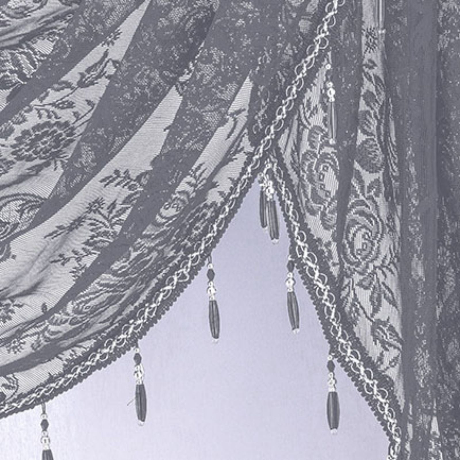 Sheer Lace Waterfall Window Valance with Bead Tassels Floral Embroidered Valance Curtains Semi Sheer Rod Pocket Valance/Swags for Bedroom/Living Room/Kitchen/Basement