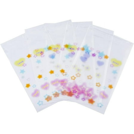 2sets 100Pcs Stars Celloane Bags Clear Cookie Bags Self Sealing Individual Treat Bags Plastic Sleeves Self Adhesive Wrappers Resealable Candy Bag for Prints otos Cards Envelope 3x4Inch