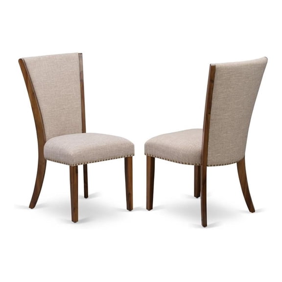 East West Furniture Verona Fabric Dining Chairs in Walnut/Tan (Set of 2)