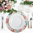 thumbnail image 4 of 15 Inch Round Grid Plate Mats Heat Non-Slip Resistant PVC Placemats for Kitchen Dining Table Decor Coral and Teal Floral Pattern 6PCS, 4 of 5