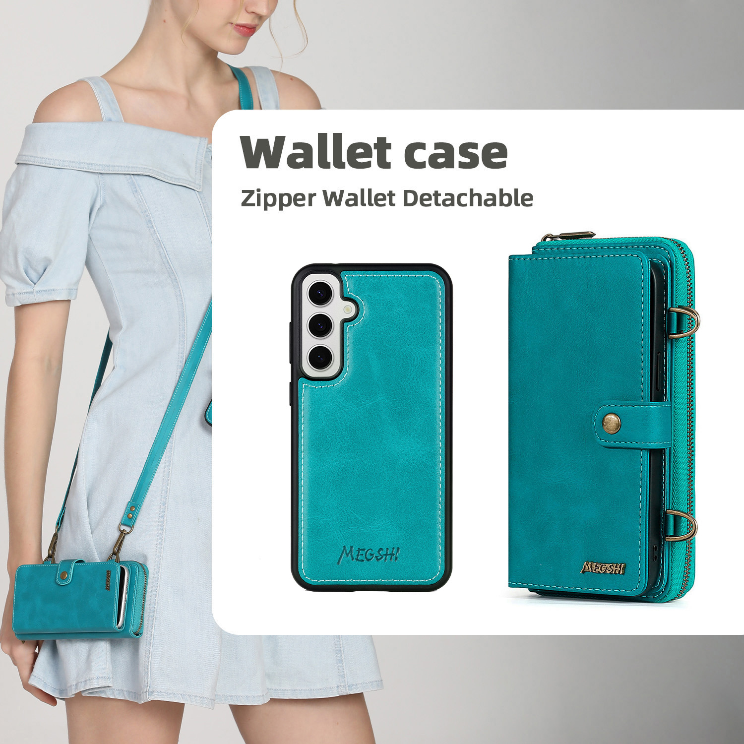 ShieldFlex Wallet Case Compatible with Samsung Galaxy S25 5G, 13-Card Holder Soft PU Leather Crossbody Wallet Zipper Pocket Magnetic Detachable Phone Cover Fit for Galaxy S25,Blue (3 IN 1)