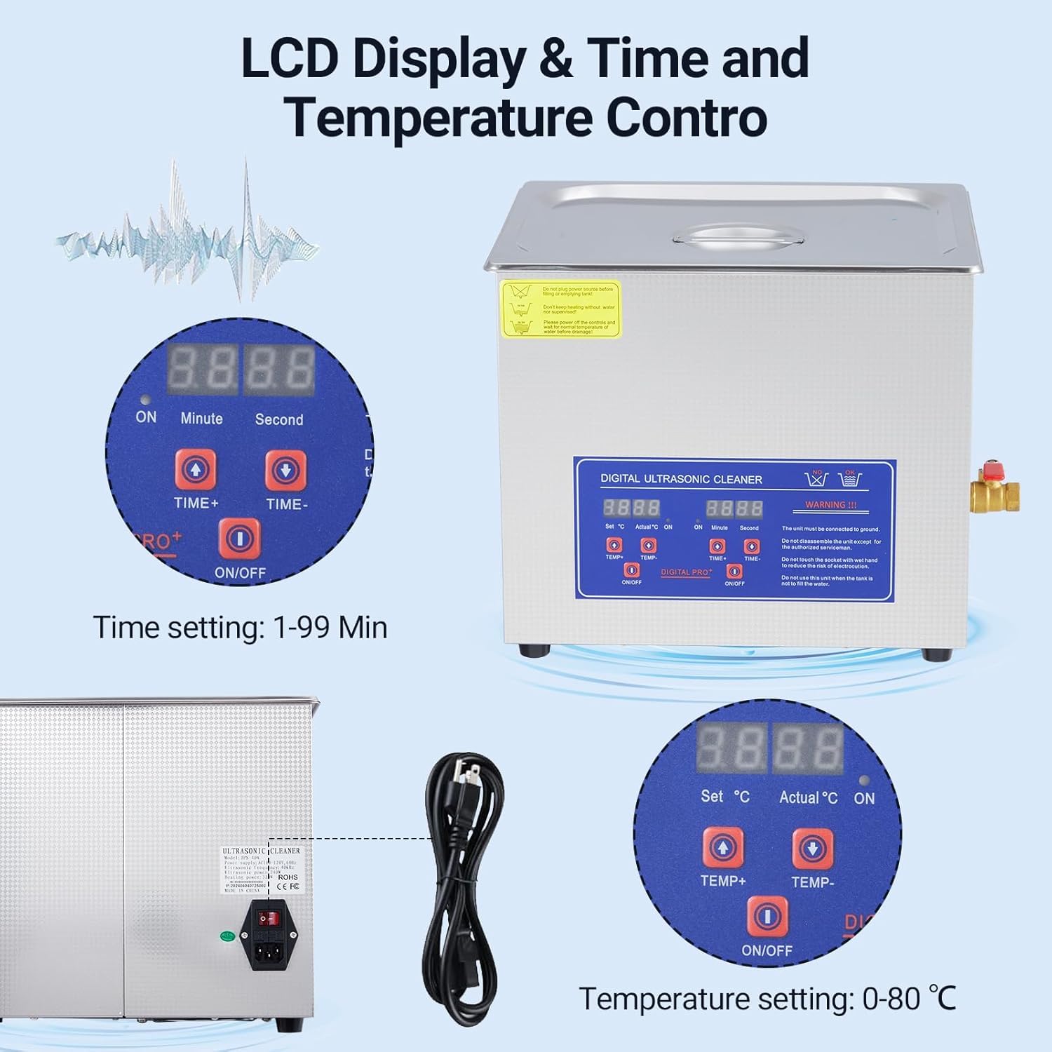Yeshouse Industrial 10L/2.64Gal Ultrasonic Cleaner 240W 40kHz | Heated Heavy-Duty Tank & Digital Timer | for Automotive Parts, Dental Equipment, Precision Components, Jewelry & Optical Tools