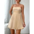 thumbnail image 3 of Women'S Summer Cocktail Dress - Tube Ruched Ruffle Mini Dress Champagne S, 3 of 8