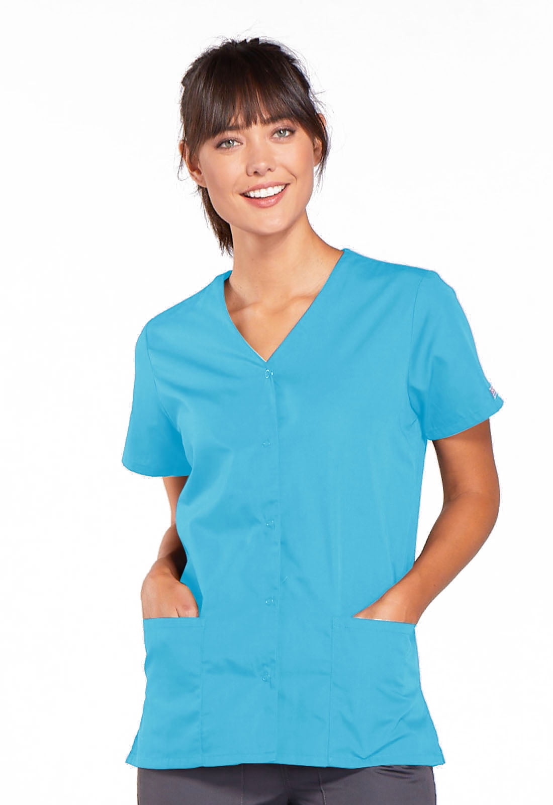 Cherokee Cherokee Workwear Scrubs Top for Women Snap Front VNeck