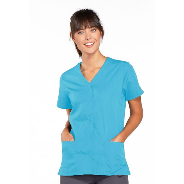 Cherokee Cherokee Workwear Scrubs Top for Women Snap Front VNeck