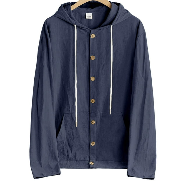 pstuiky camisas de manga larga para hombre, Camisa informal abotonada para hombre, holgada y versátil, de color sólido, con capucha y manga larga. Top de manga larga con capucha para hombre. m