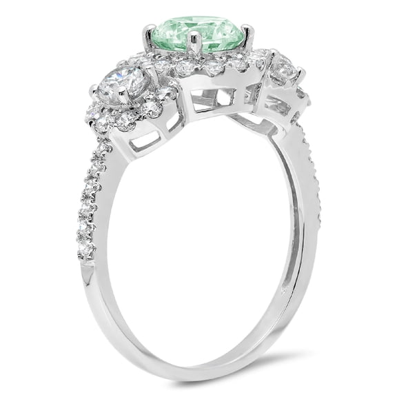 1.46 ct Round Cut Simulated Green Diamond Three-Stone Engagement Ring for Women in 18K White Gold