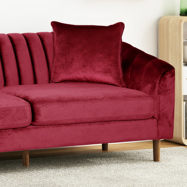 Noble House Currie Tufted Velvet 3 Seater Sofa Wine Dark Walnut