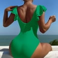 thumbnail image 3 of Ersazi Bathing Suit for Women Solid Color Swimwear High Waist Swimwear On Clearance Green S, 3 of 6