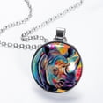 thumbnail image 2 of Rhinoceros Elegant Glass Circular Pendant Necklace Statement Jewelry, 2 of 5