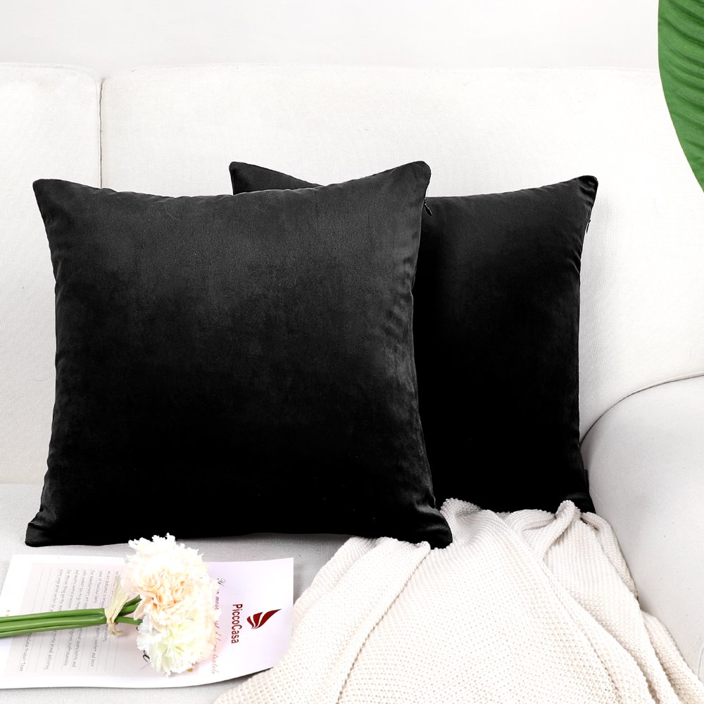 PiccoCasa 2 Pcs Soft Velvet Throw Pillow Covers, 16 x 16 Inch, Solid