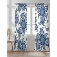 thumbnail image 2 of Sheer Curtains 108 inches Long, Abstract Paisley Pattern Retro Blue Ethnic Flowers Light Filtering Sheer Window Curtains Rod Pocket Voile Drapes for Bedroom Living Room, 52"W x 108"L 2 Panels, 2 of 7