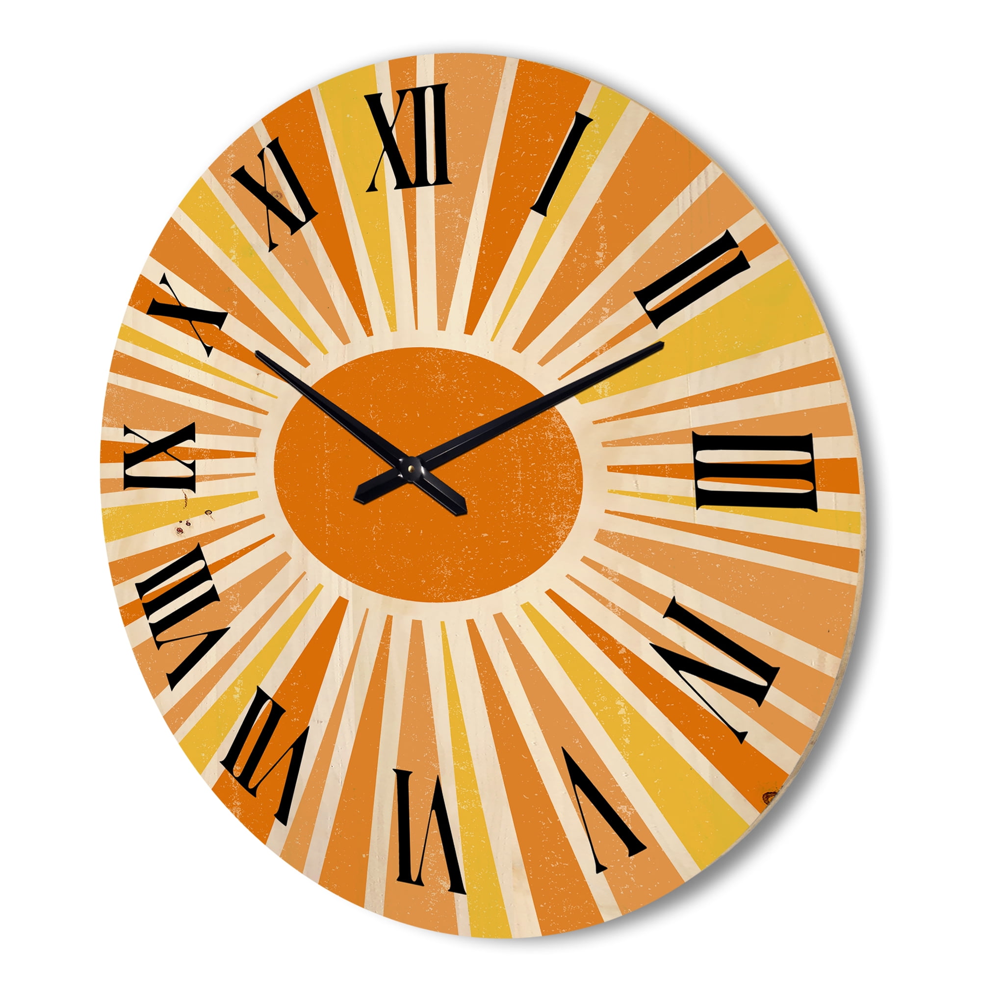 Designart 'Minimal Bright Shining Orange Sun Rays I' Modern Wood Wall Clock
