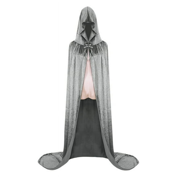 Nvzi-c Unisex Adults Hooded Cloak Velvet Cape for Halloween Cosplay Costumes，M(51.18in),Silvery