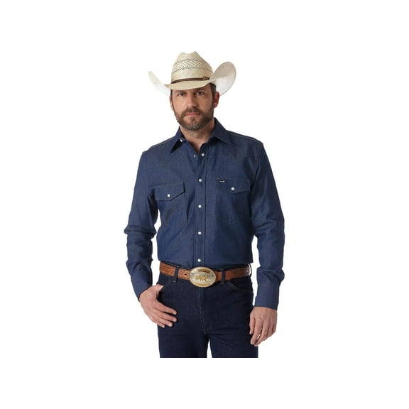 Wrangler Men's Authentic Cowboy Cut Long Sleeve Shirt Blue Large