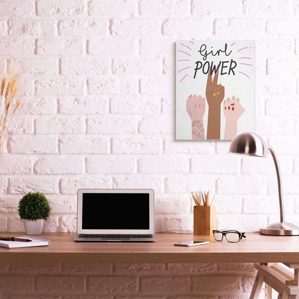 Stupell Industries Girl Power Motivational Phrase with Raised Fist Hand Poses Designed by Angela Nickeas