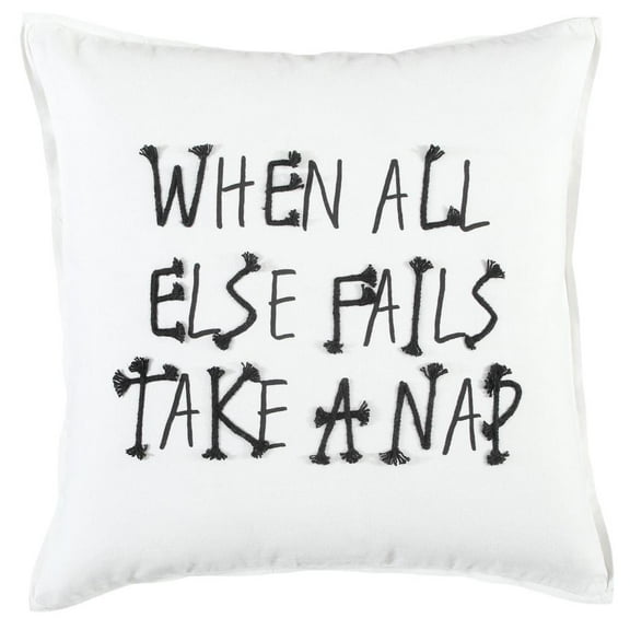 Rizzy Pillow Printed Pillow With Rope Embroidery White 17"x17"x9"
