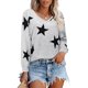 thumbnail image 3 of Camiseta de manga larga informal suelta con estampado de estrella de cinco puntas y cuello en V para mujer Pompotops gfhjh5638, 3 of 5