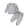 thumbnail image 1 of Honeeladyy Conjunto de 2 piezas de ropa lisa para bebés y niños pequeños, sudadera de manga larga con cintura elástica y pantalones, regalo de cumpleaños para niños de 12 a 18 meses, color gris, 1 of 8