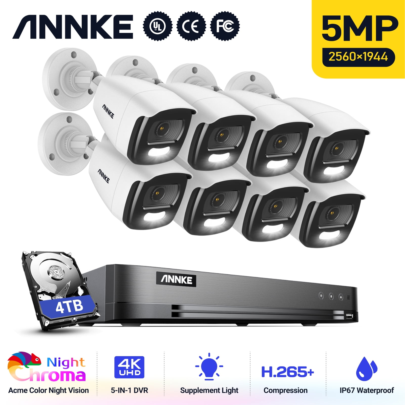 ANNKE 8MP ANNKE CCTV System AI Human Detection Camera 16CH DVR Color Night Vision IP67 