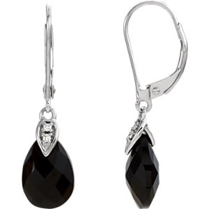 Briolette Natural Stone Earrings Jewels By Lux 14k White Gold Onyx Genuine Briolette Onyx And .025CTW Diamond Earrings ()