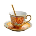 thumbnail image 4 of Taza de café de cerámica con platillo y cuchara, juego de tazas de té de , estilo elegante, 7 brillante con borde dorado para regalo de té y Flor BLESIY taza de café platillo, 4 of 8