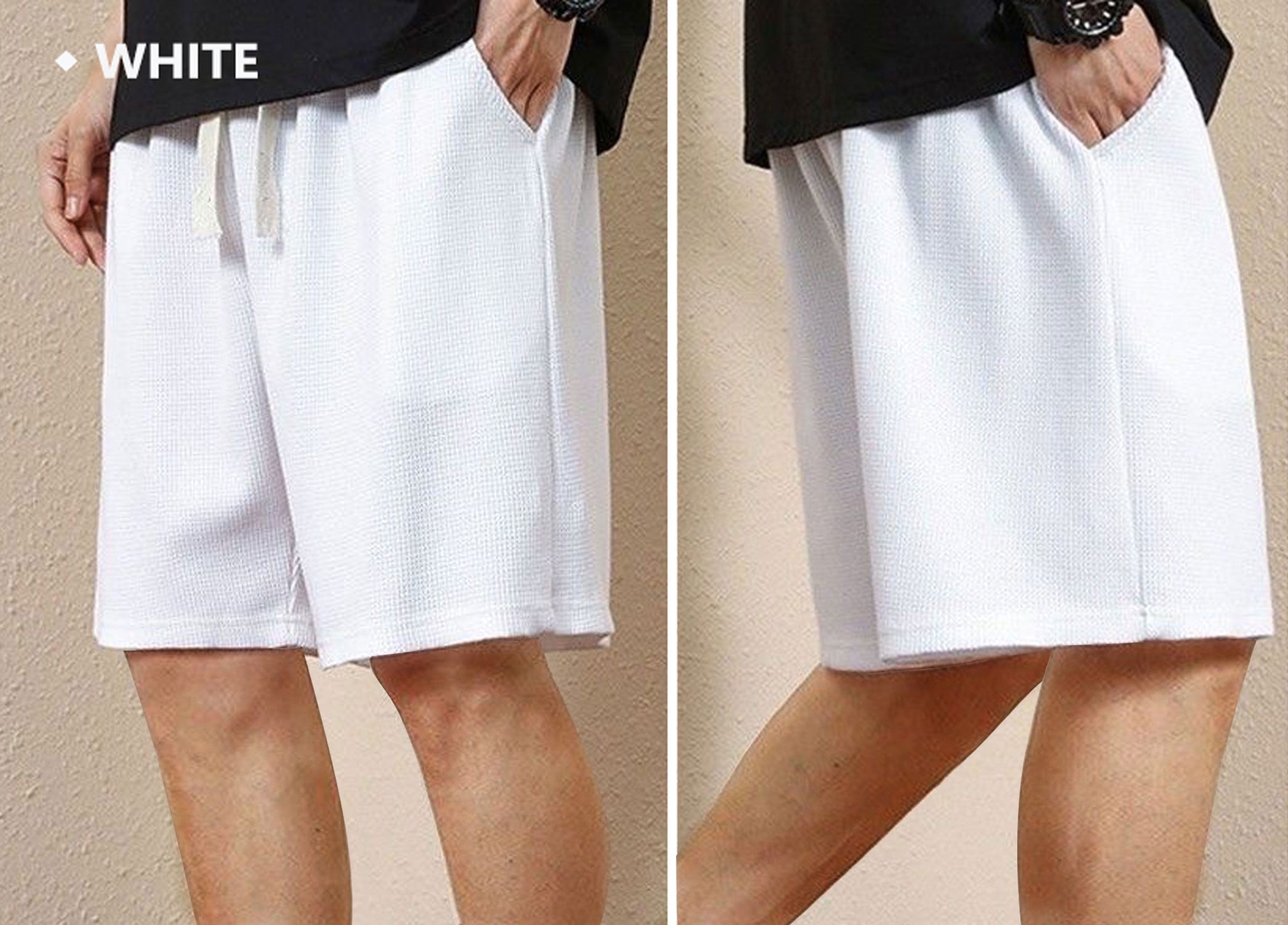 ASUDESIRE 3 Pack Men's Shorts Waffle Textured Casual Shorts with Pockets Drawstring Elastic Waistband