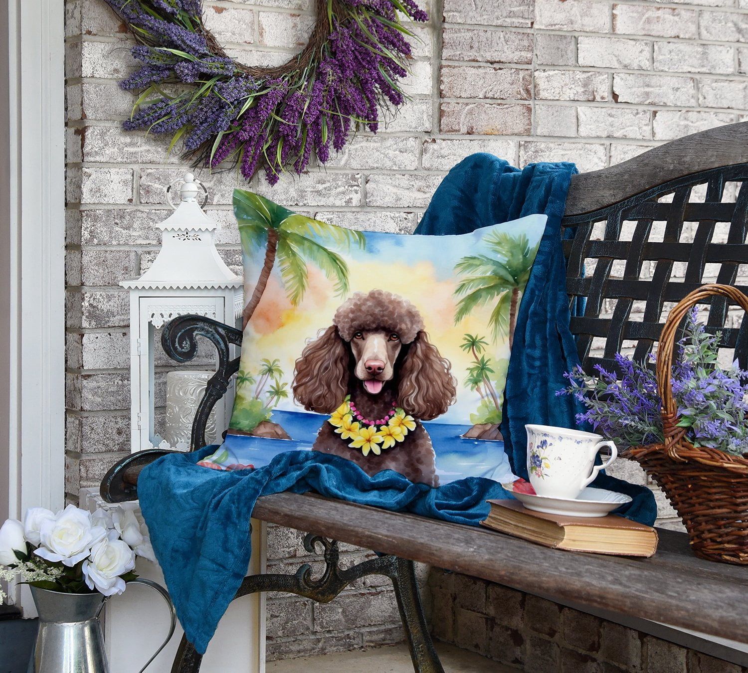 Chocolate Poodle Luau Throw Pillow 18 in x 18 in