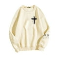 thumbnail image 4 of Sweatshirt for Women Graphic Crewneck Sweatshirt Fall Soft Cotton Blend Trendy Cross Printed Pullover Hoodie Crewneck Sweatshirt Beige L, 4 of 4