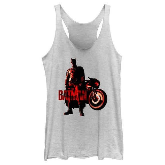 Women's The Batman Red Batcycle  Racerback Tank Top White Heather Large
