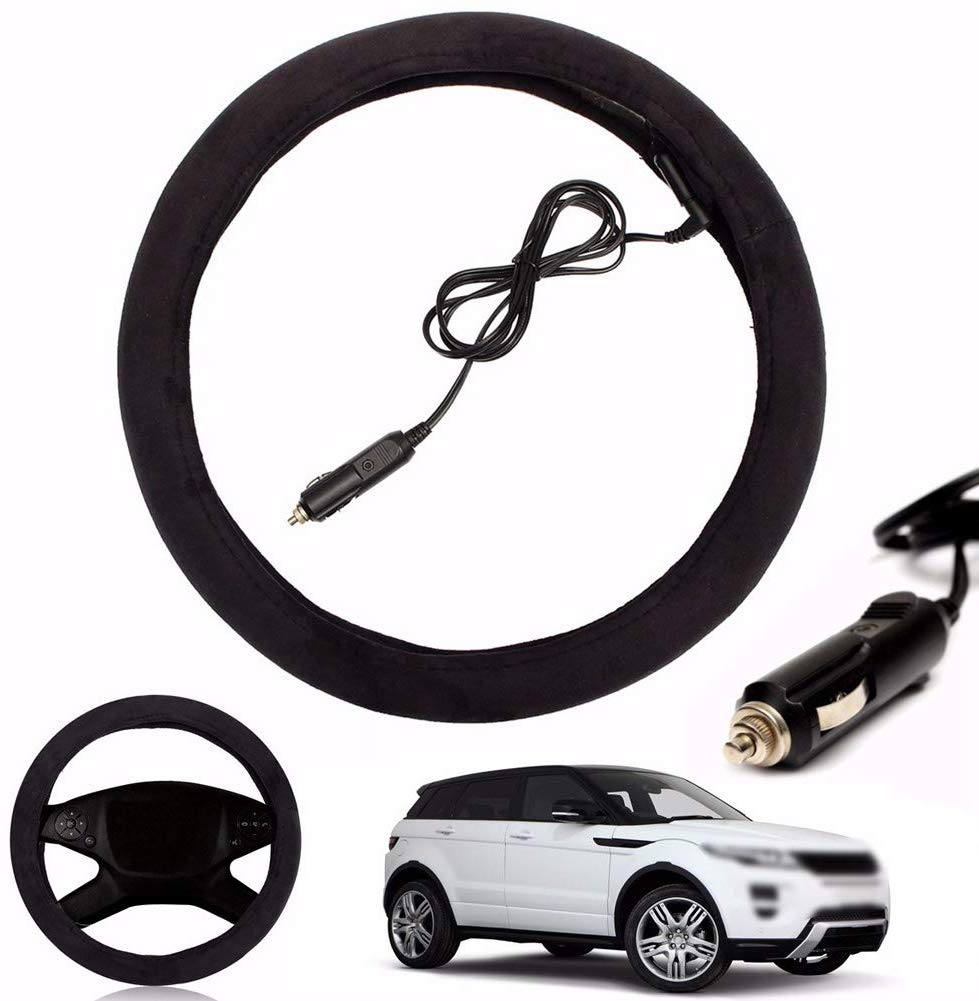 Heated Steering Wheel Cover, 12V Auto Steering Wheel Black Protector
