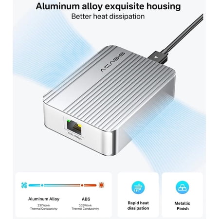 Acasis 10GbE USB Type C to RJ45 Ethernet Network Adapter USB 4 for Laptop/PC