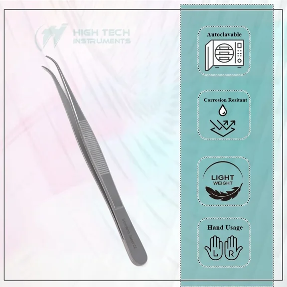 Kitchen Tweezers Stainless Steel Food Tongs Cooking 5.5" Angled Serrated Tips